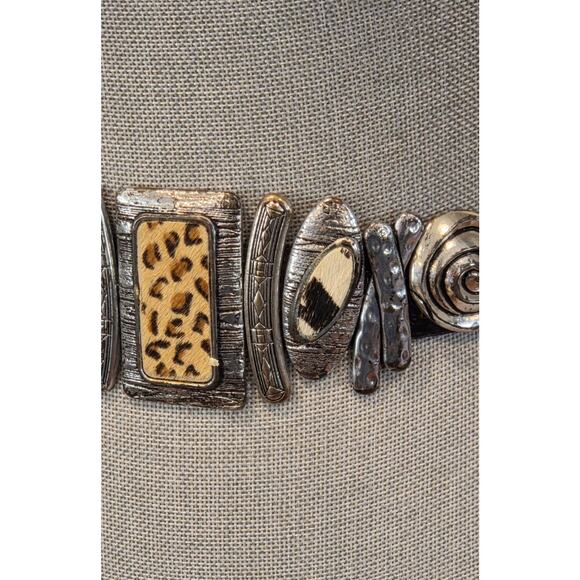 Chico’s Black Snake Embossed Leather Belt Animal Hair Abstract Silver Buckle S main image 5